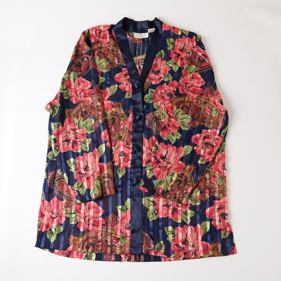 Vtg Victoria’s Secret Gold Label Night Shirt Sz S 90s Navy Paisley Floral Button - Picture 7 of 10